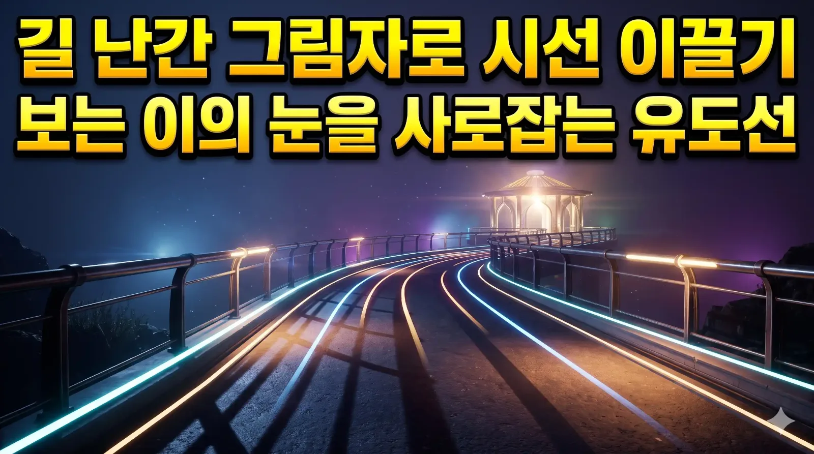전경에서 배경 목표물로 빛의 궤적과 그림자를 이끄는 역동적 3D 유도선 썸네일