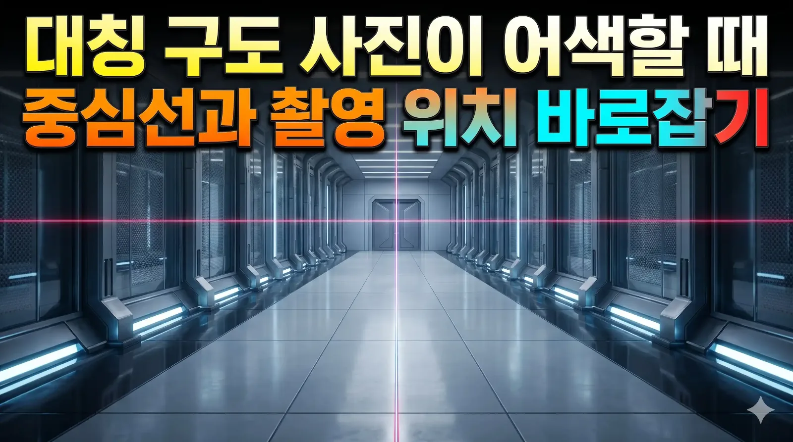 정밀한 레이저 중심선과 소실점을 통해 완벽한 대칭을 맞춘 건축 복도 3D 썸네일